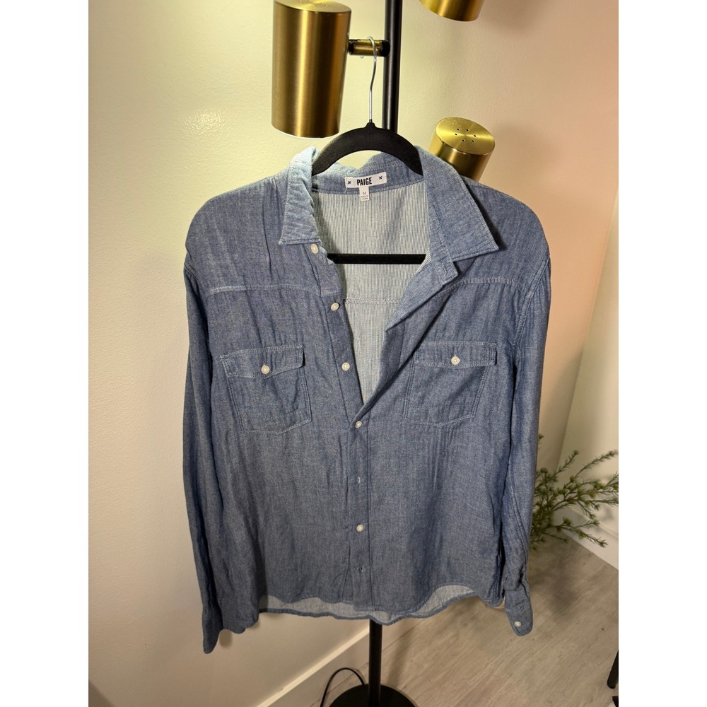 Paige Mens Chambray‎ summer Button Down Shirt Long Sleeve Cotton M667347 M euc